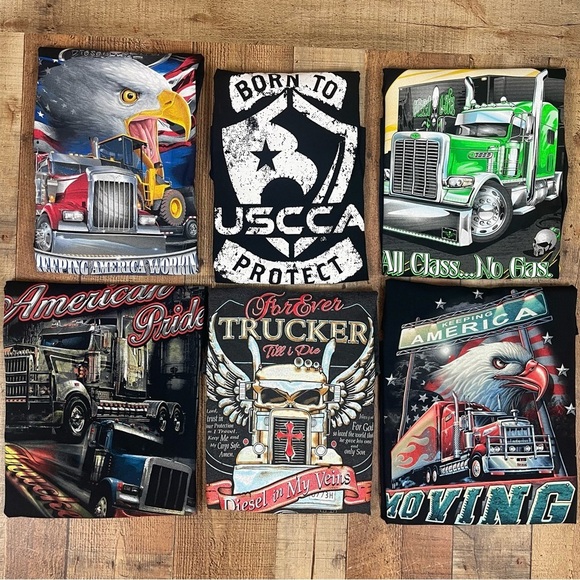 Semi Truck Trucker Diesel Large AOP Big Graphic Tee Bundle American Eagle USA - Picture 1 of 16